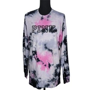 Pink Victoria Secret Pullover Tie Dye Logo Long Sleeve Sz XS New WT.